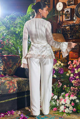 Ivory pleated shirt embroidered co ord set